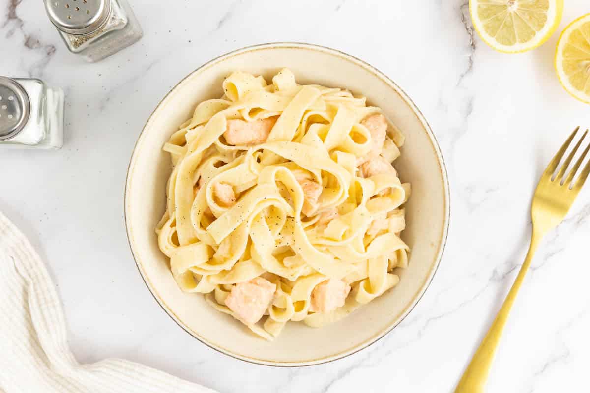 Creamy salmon lemon pasta.